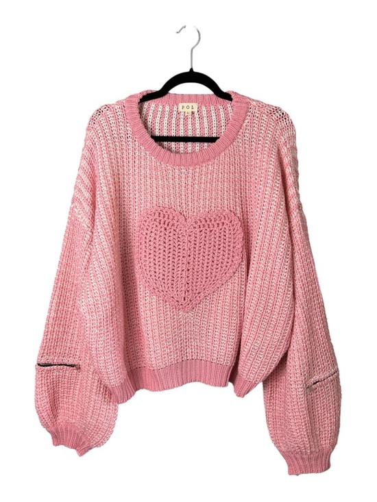 POL Sweaters - POL Pink Chunky Heart Crewneck Sweater Oversized Large
